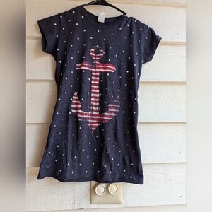 Junior's Size Small Polka Dot Navy Anchor Short Sleeve Tee Fourth Of July